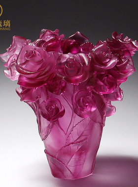 琉璃工艺品玫瑰花花瓶餐桌摆件客厅插花茶几装饰搬家礼物乔迁新居
