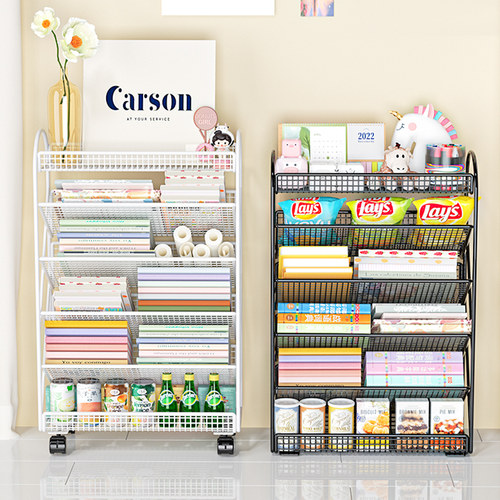 书桌旁小书架落地置物架可移动桌下儿童阅读架简易桌面收纳书柜