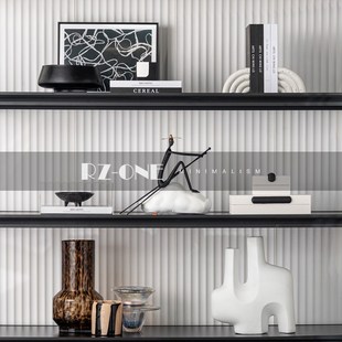 高级感样板间玄关书架书房桌面轻奢摆件室内餐边柜开放格高档软装