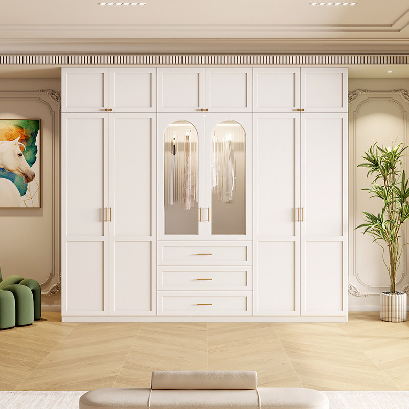 法式奶油风复古轻奢衣柜家用卧室实木定制儿童衣帽间推拉门衣橱柜