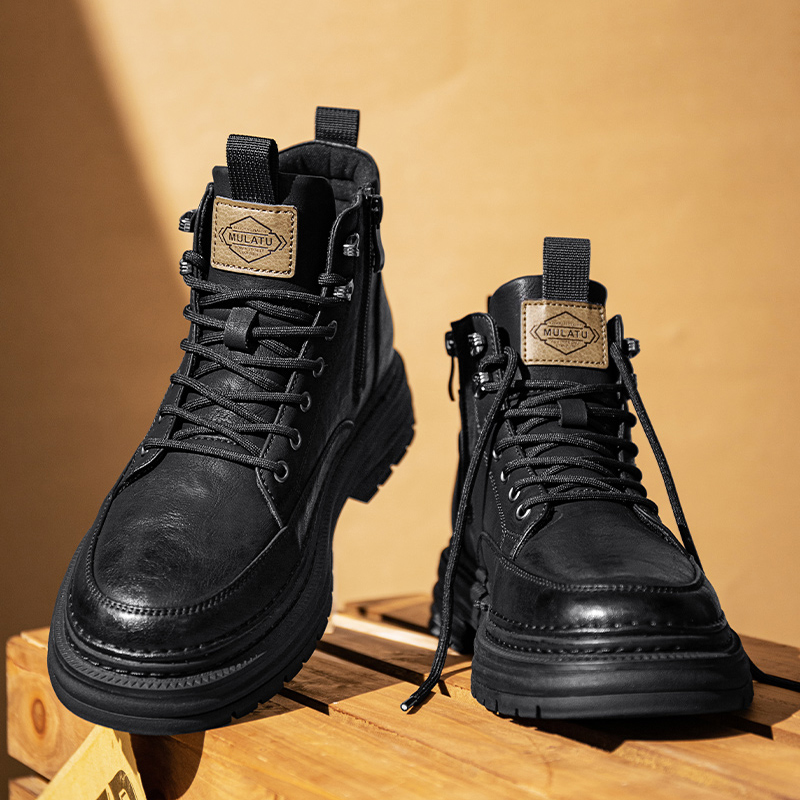 春季高帮真皮工装休闲皮鞋