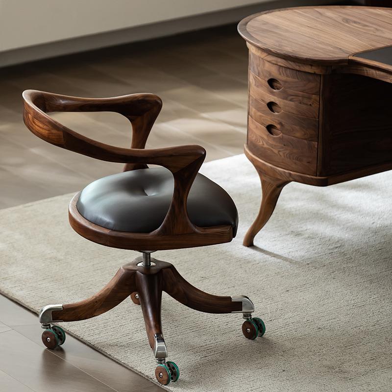 黑胡桃木书椅大师设计实木北美转椅圈椅办公椅子北欧电脑椅家用