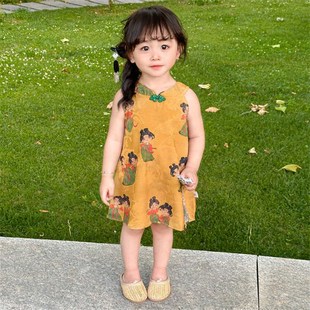 薄款 印花背心裙百天夏装 包屁衣 女宝宝连衣裙可爱新中式 婴儿夏季