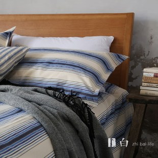 加厚原棉土布床单手工粗布条纹简约不粘毛复古风双人三件套经典款