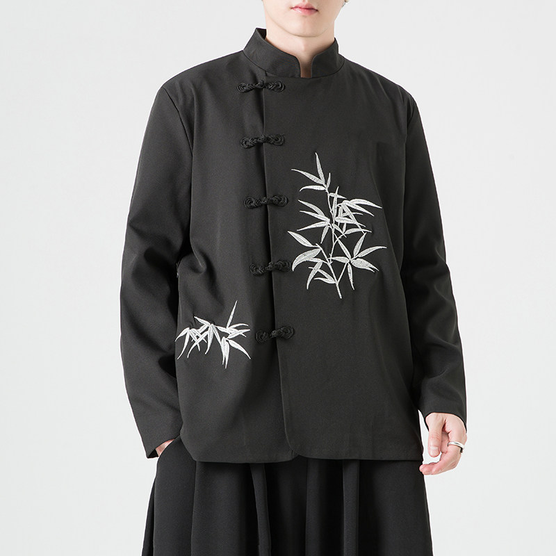唐装夹克男春秋季中国风男装古风刺绣宽松大码青年中山装汉服外套