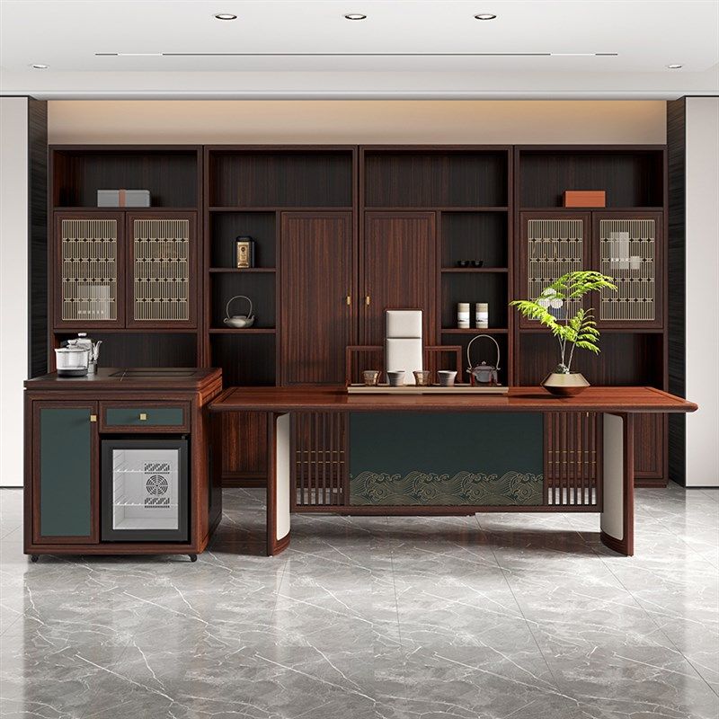 新中式实木茶桌椅组合办公室茶几桌家用禅意乌金木泡茶台高档家具