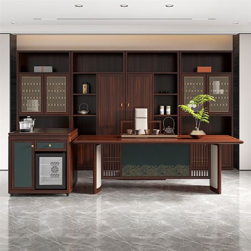 新中式实木茶桌椅组合办公室茶几桌家用禅意乌金木泡茶台高档家具