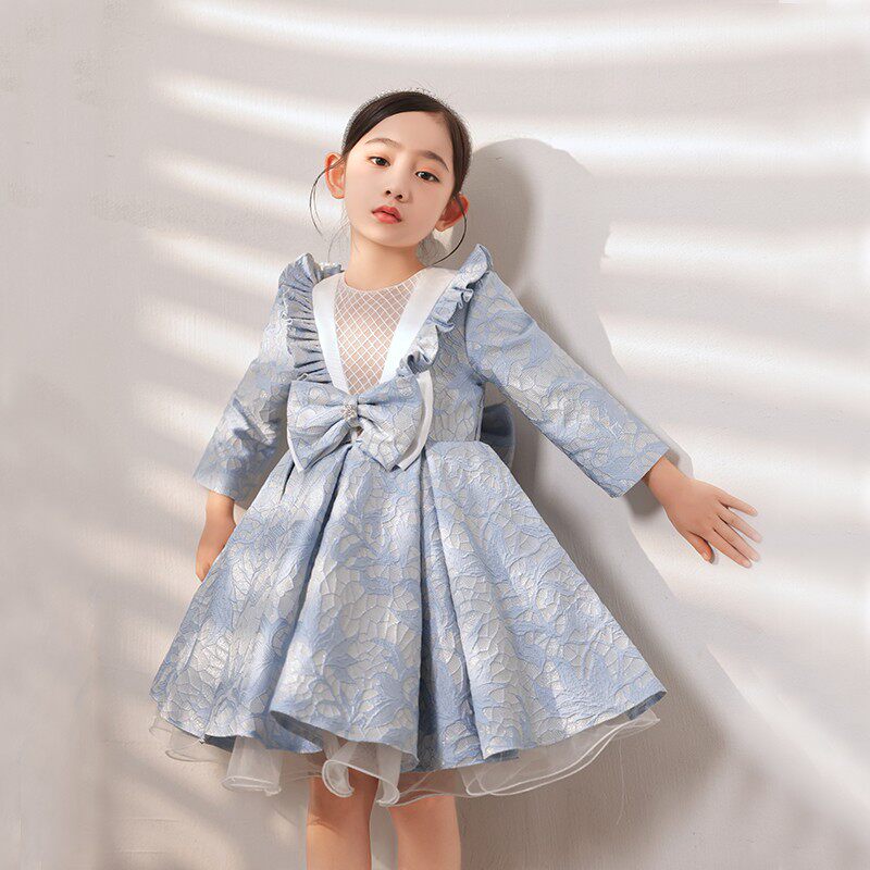 儿童礼服公主裙花童生日蓬蓬裙长袖主持人礼服女童钢琴演出服秋冬