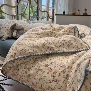 双层纱复古田园小碎花床上四件套全棉纯棉1.5m1.8米被套床单床笠4