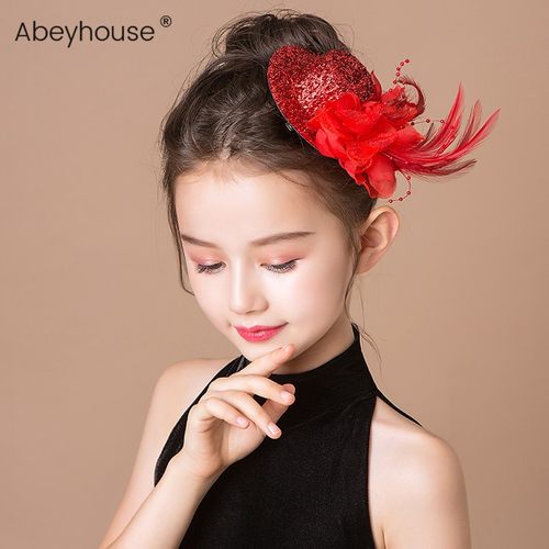 女童小礼帽发饰闪亮羽毛头饰带发夹儿童礼服六一演出发卡表演配饰