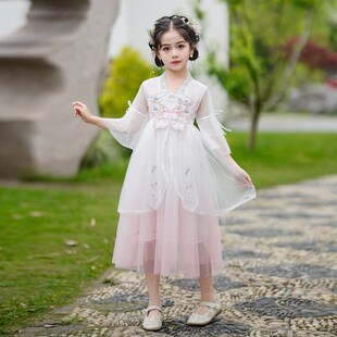 超仙女新中式 女童汉服连衣裙2025新款 短袖 古装 裙子6岁8 公主裙夏季