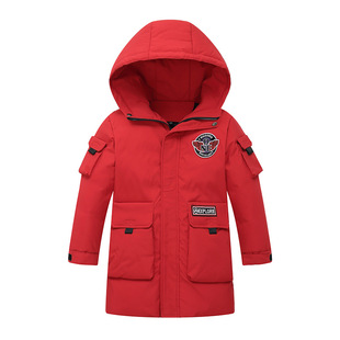 男童女童中长版羽绒服加厚蓝黑黄红色外套大童连帽棉袄衣服冬韩版