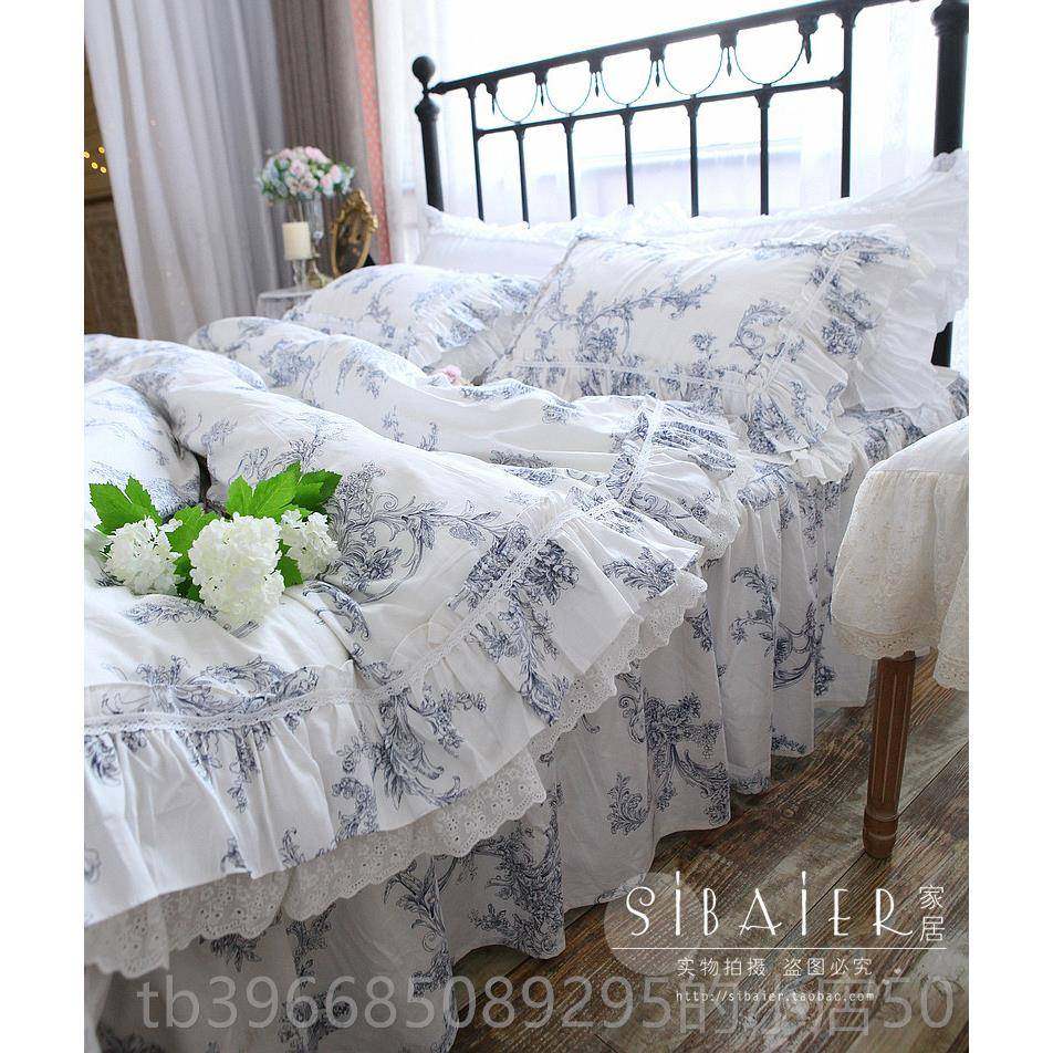 高档法式花覆古欧式青全棉纯棉丝荷叶边床蕾床裙款上用品被套四件,床上用品,床品套件/四件套/多件套,淘宝优惠券,粉丝福利购,淘宝优惠卷