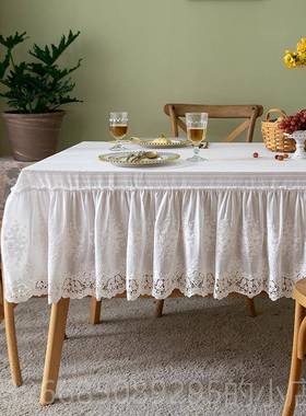 高档防水白色蕾丝桌布法高级感纯棉绣花布in台s风奢茶式几盖布定