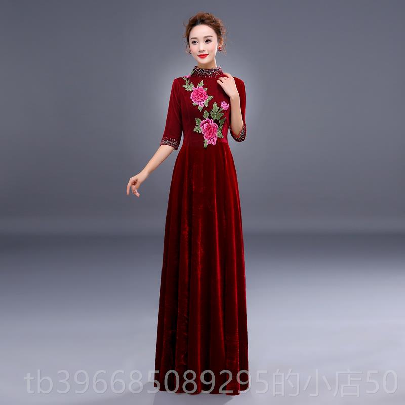 高档新大合唱演出服女长裙连衣裙款成中老年人金丝绒挥礼服表指演