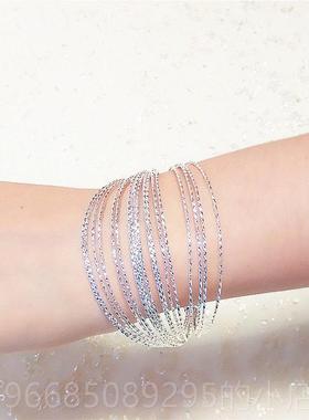 高档925纯银多手镯女 层西宫银饰开银手案环 星星图日口韩风