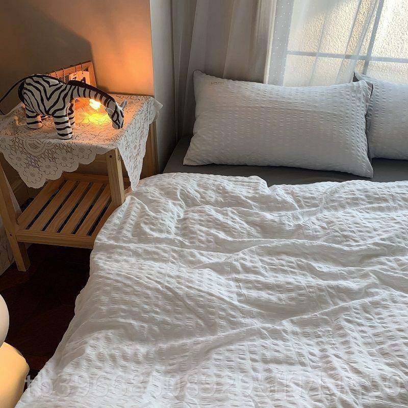 高档欧风简约被水洗贴标棉套现代风灰色床单床笠款北四件套宿舍三