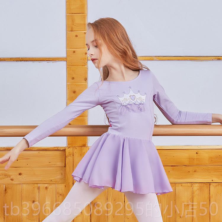 高档19服56年儿童春刺秋袖舞蹈纯棉练习服长女孩绣雪纺短裙表演服
