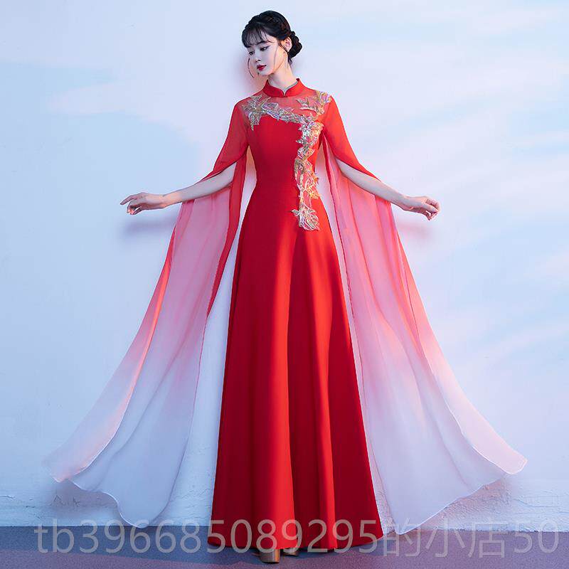 高档大合唱演出服女长裙人红比赛歌服舞台古成筝演奏琵装琶二胡表