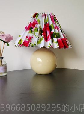 高档Vintae 中古百褶美式女桌台灯少心民宿装饰餐厅床头间柜g直播