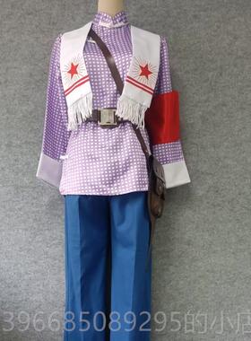 高档现湘代京剧样板戏杜鹃山柯紫色装方格演出场服便第三刑场服雷