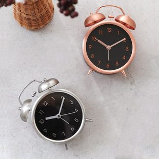 北欧简约创意钟表摆件床头超大声音学生用金属打铃静音机械小闹钟