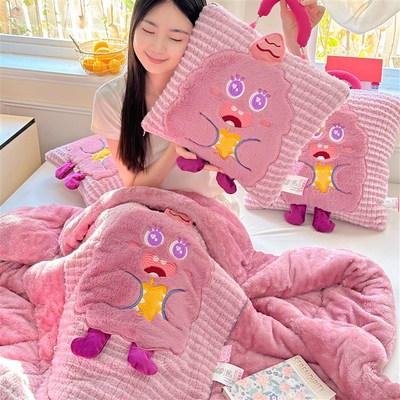 加绒手提抱枕二合一被子加厚汽y车两用枕头靠垫办公室午睡折叠盖