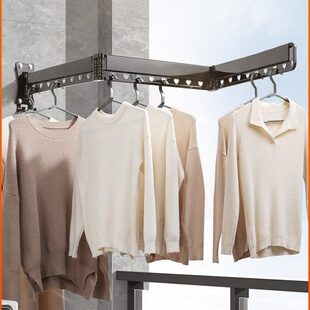 卡贝折叠晾衣架壁挂式飘窗阳台家用室内隐形伸缩衣架晾晒衣杆神器