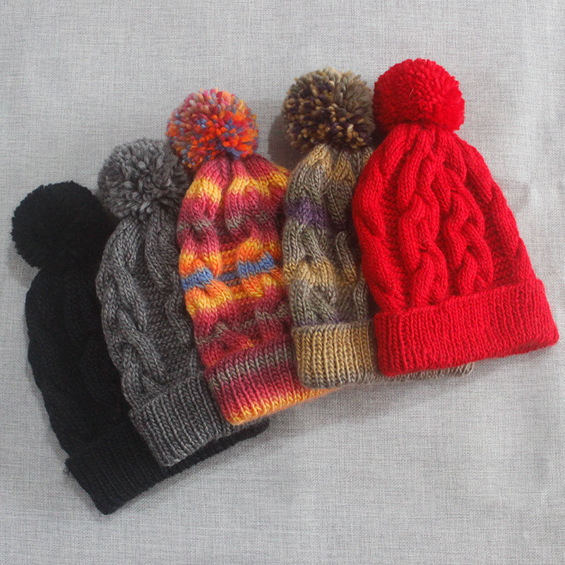 纯手工粗毛线帽子男女冬季韩百搭毛球松软羊毛保暖休闲棒针针织帽