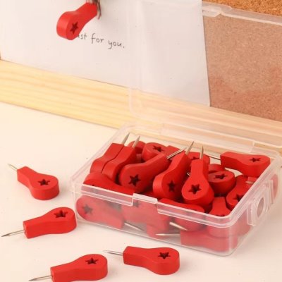 20个木质图钉红色地标工字钉创意办公按钉软木板照片墙装饰大头钉