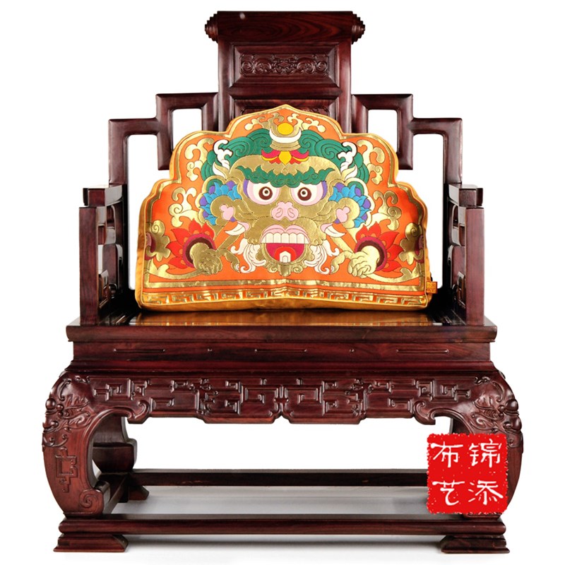 中式古典靠山吉祥民族q靠背罗汉床宝座腰靠办公室威严霸气抱枕文