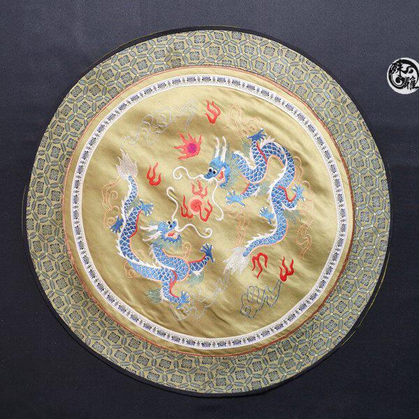 真丝手工刺绣京绣老绣片传统中国风送外国人礼品二龙戏珠特色圆垫