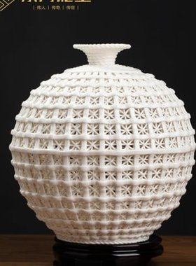 东方泥土 小天地方圆瓷瓶摆件 中式家居客厅博古架酒柜装饰工艺品