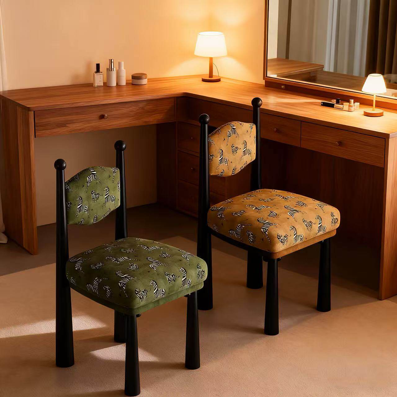 中古风实木餐椅设计师款家用客厅吃饭椅子法式复古软包靠背化妆凳,住宅家具,餐椅,淘宝优惠券,粉丝福利购,淘宝优惠卷