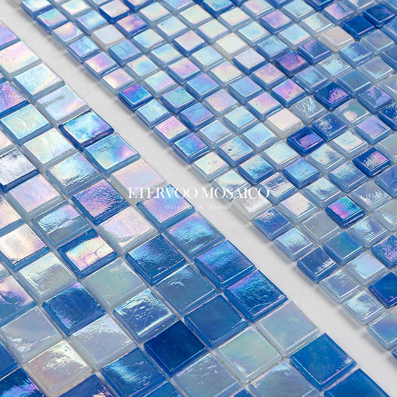 蓝色玻璃马赛克背景墙卫生间厨z房吧台浴室高端装修瓷砖小块墙面
