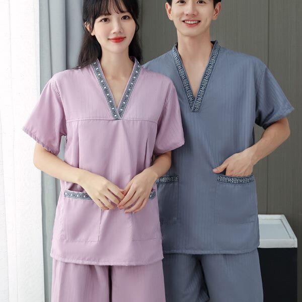 芈竹 提花暗条女款汗蒸服情侣男款大码足疗洗浴美容桑拿家居服