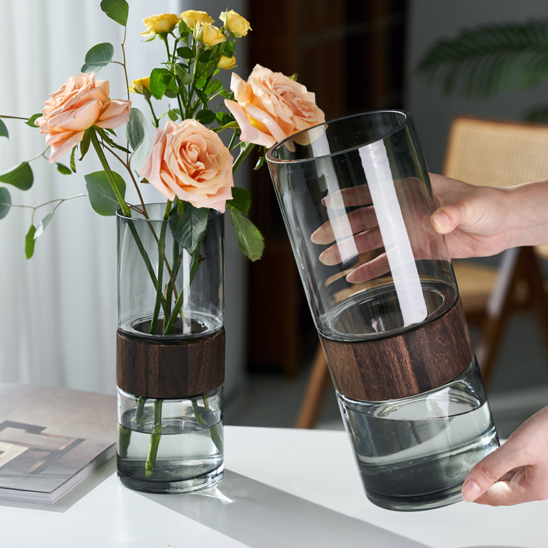 轻奢中国风艺术花瓶直筒原色玻璃B瓶插花水养鲜花客厅插花器皿摆