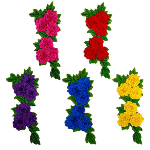 六朵立体花刺绣图案花边布贴衣服补丁贴破洞热熔民族彩色玫瑰3D