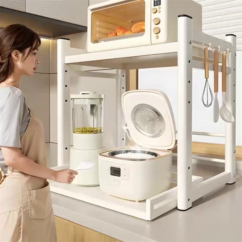 厨房微波炉置物架多功能放电w饭煲烤箱专用台面电器抽拉式收纳架