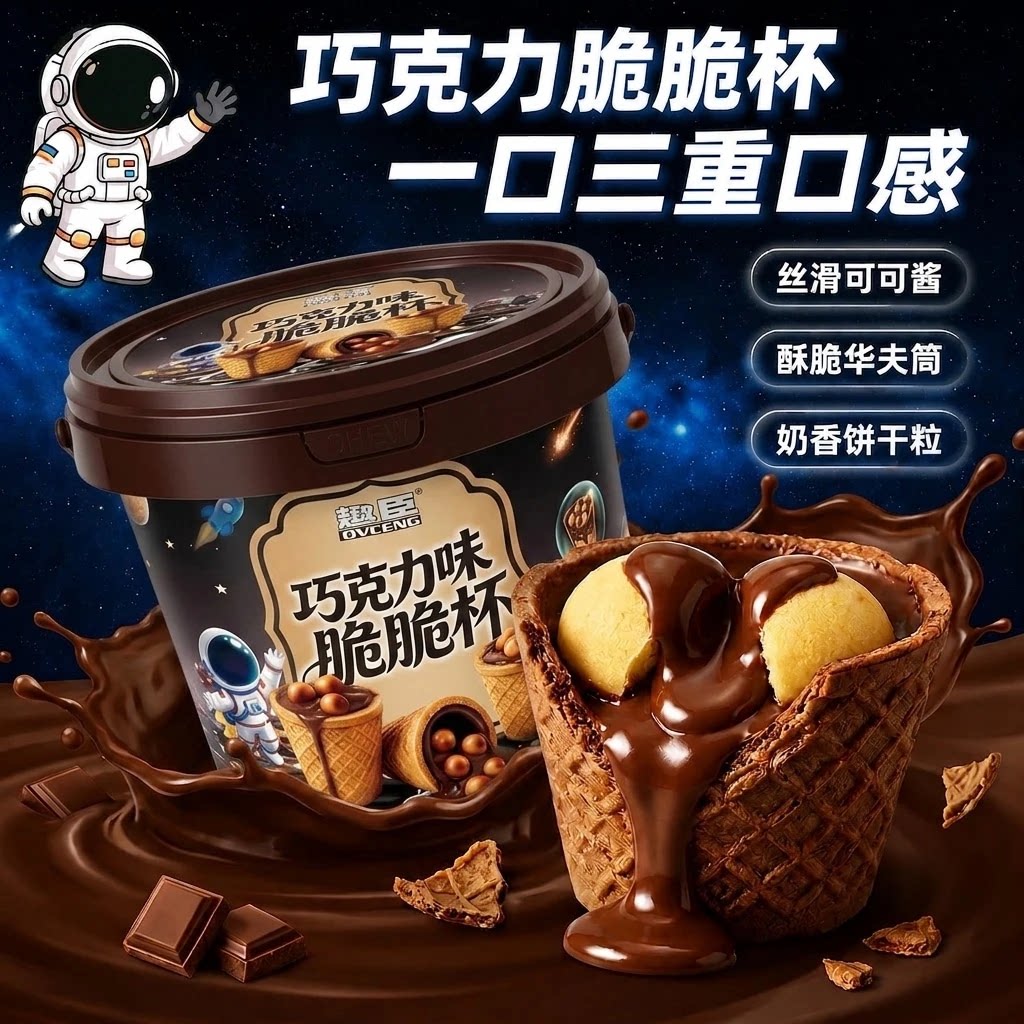 整箱240杯/巧克力脆脆杯星大杯球脆脆甜筒桶装夹心饼干儿童小零食