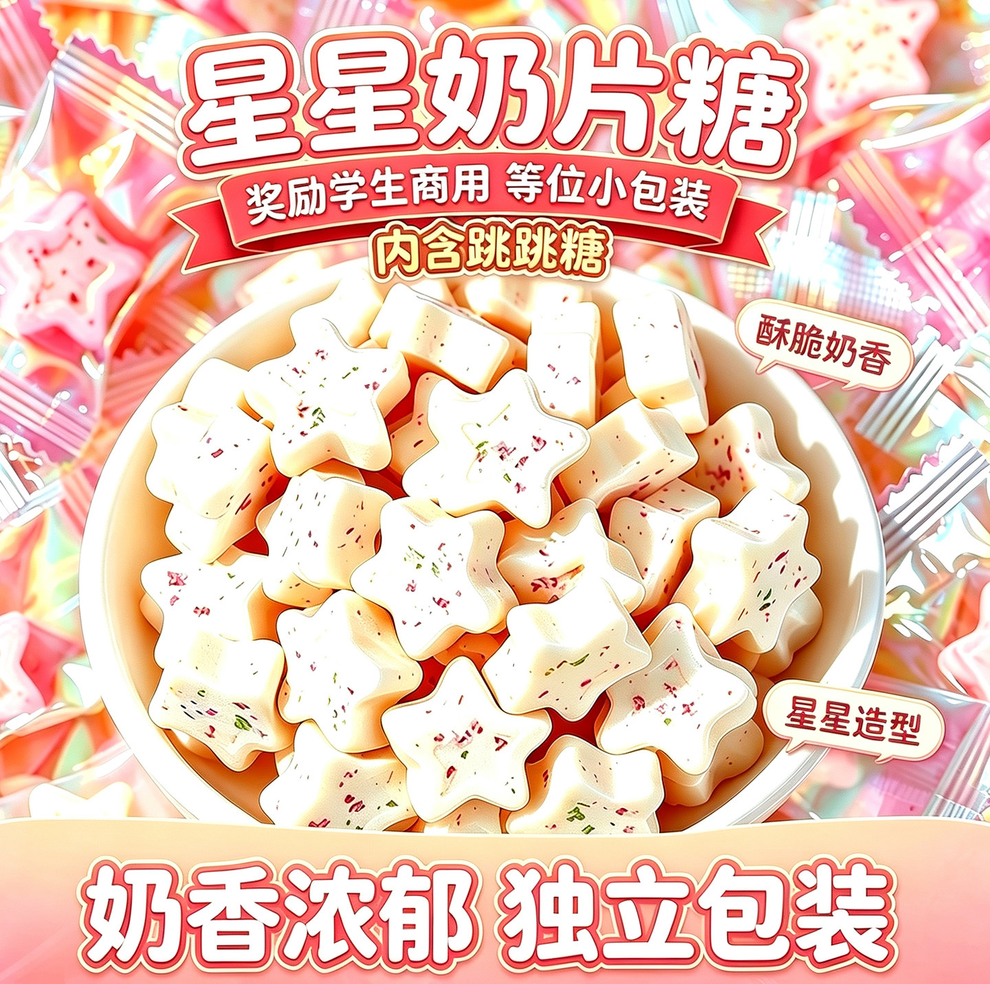 星星跳跳奶片糖果儿童趣味幼儿园奖励学生酒店前台饭店招待糖果