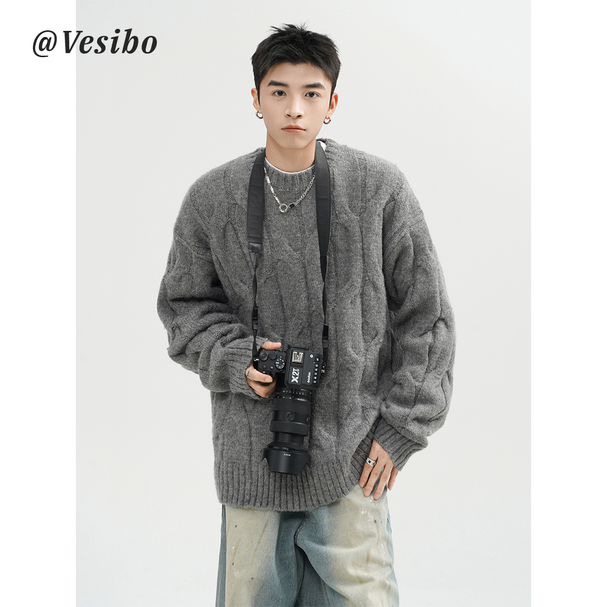 设计感麻花编织毛衣男冬季美式潮牌纯色情侣针织衫bf慵懒百搭线衣