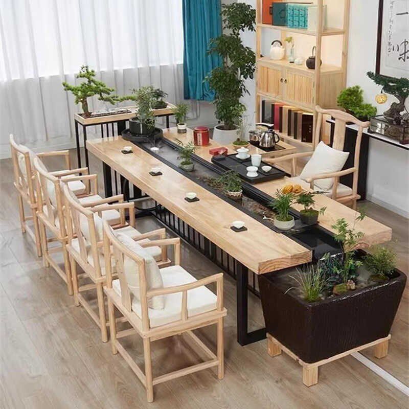 新中式实木茶桌景观一体循环流水禅意养鱼会客泡茶桌接待流水茶台,商业/办公家具,卡座,淘宝优惠券,粉丝福利购,淘宝优惠卷