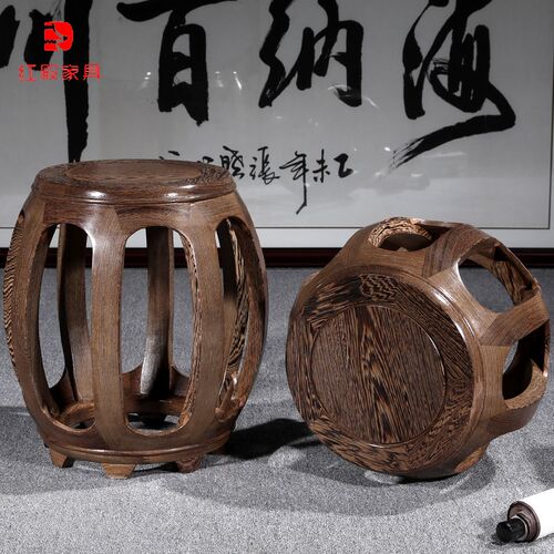 鸡翅木鼓凳红木小矮凳明清防古实木凳圆凳家用沙发凳子花梨木圆凳