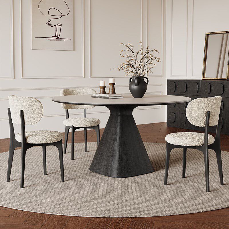 法式复古实木圆桌黑色白蜡木客厅饭桌家用现代简约纯白岩板餐桌椅,住宅家具,岩板餐桌,淘宝优惠券,粉丝福利购,淘宝优惠卷
