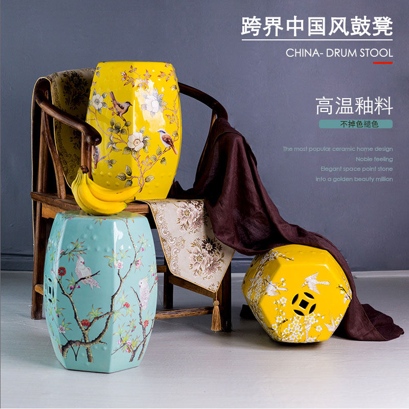 美式乡村换鞋凳花鸟陶瓷鼓凳梳妆凳子新中式仿古鼓墩坐墩矮凳圆凳,住宅家具,换鞋凳,淘宝优惠券,粉丝福利购,淘宝优惠卷