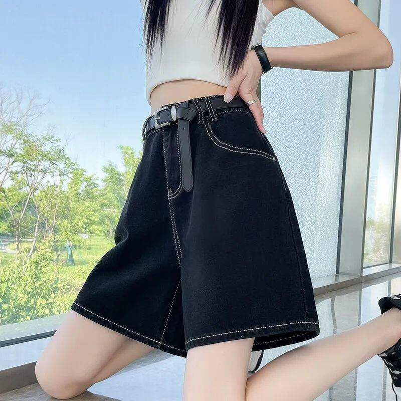 黑色牛仔短裤女2026夏季高腰显瘦阔腿五分裤A字宽松休闲直筒中裤