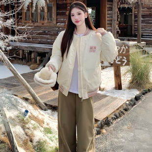 2025年新款韩版夹棉拼接棒球服外套女冬季保暖宽松休闲棉服上衣