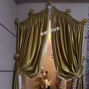 穹顶式拱形门洞窗帘门轻奢窗帘复古风金色黄铜丝绒卧室客厅窗帘布