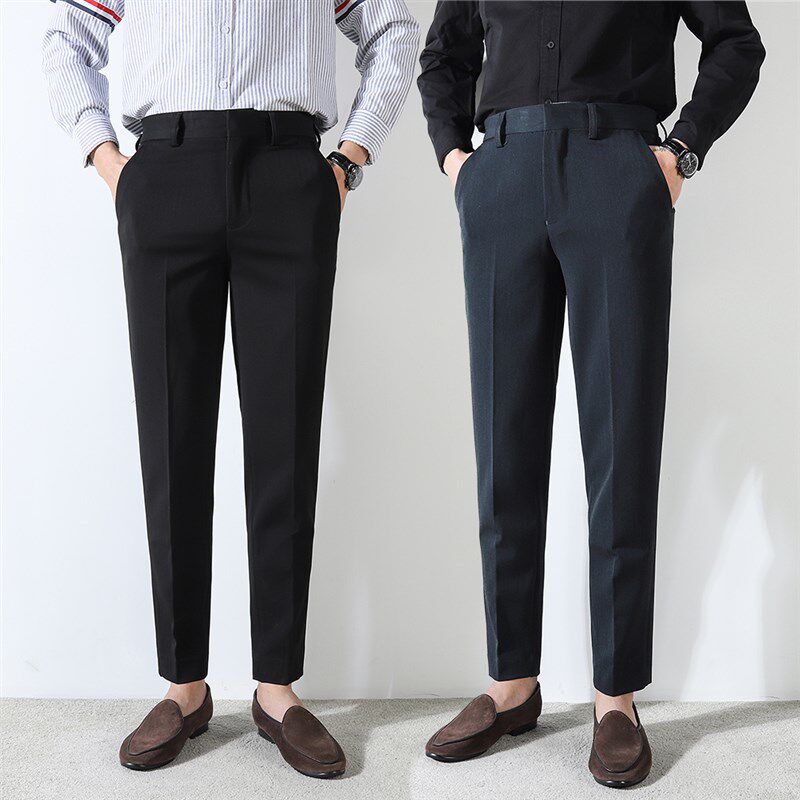 免熨烫坠感修身九分裤子高品质韩版男装商务秋季锥形小脚休闲裤西